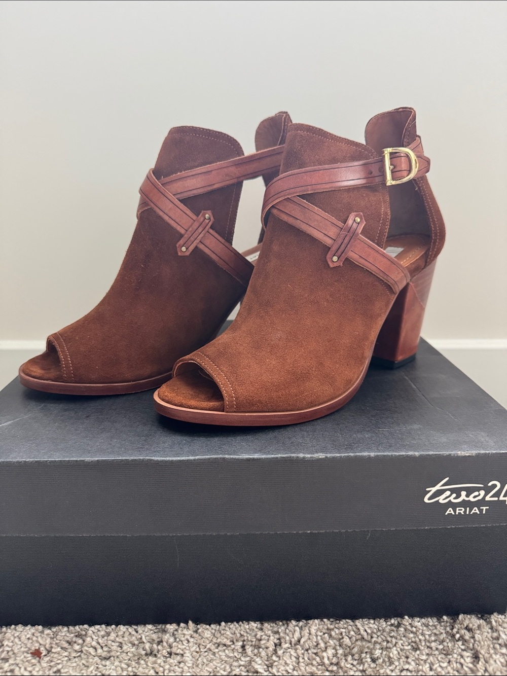 Ariat Brown Suede Peep-Toe Strappy Block Heel Sandals